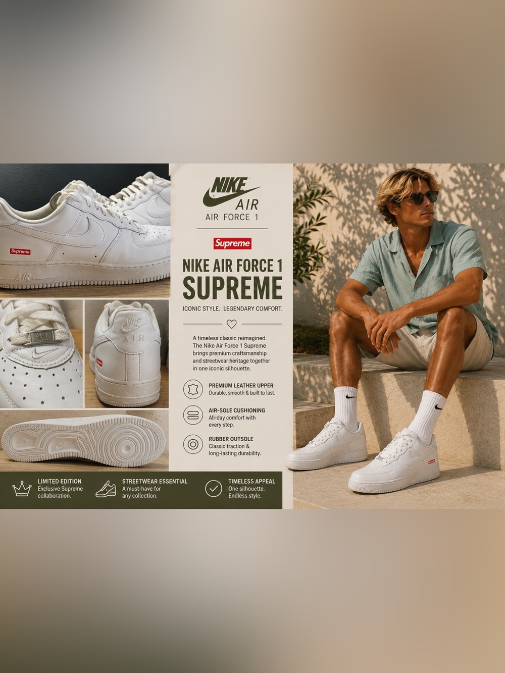 Nike x Supreme Air Force 1 Low White Sneakers Cleaned EUC Authentic